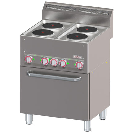 Fornuis met 4 elektrische kookplaten op conventieoven GN1/1