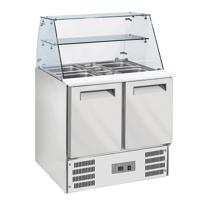 Gekoelde saladette met gebogen glas 2x GN1/1 + 3x GN 1/6-150 mm + reserve 2 deuren GN 1/1