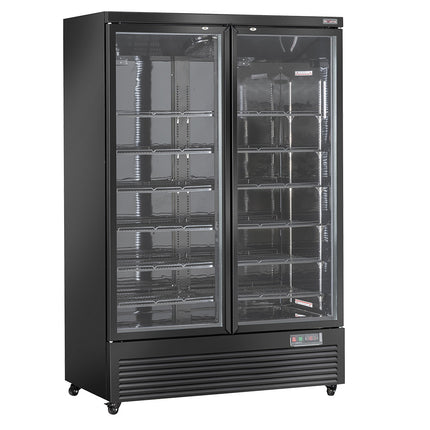 Verticale koelkastvitrine, 2 deuren, 1085 liter - ZWART