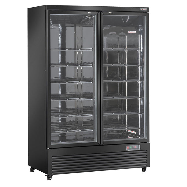 Verticale koelkastvitrine, 2 deuren, 1085 liter - ZWART