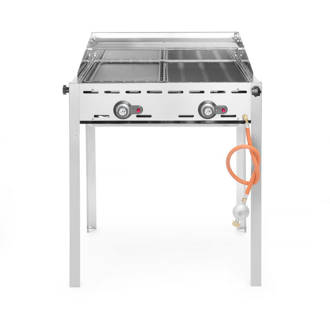 Green fire met 2 branders, HENDI, Profi Line, GeÃ«mailleerde gietijzeren bakplaat en rooster GN 1/1, 11,6kW, 740x615x(H)825mm