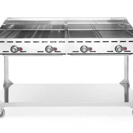 Green fire met 4 branders, HENDI, Profi Line, op verrijdbaar onderstel, Lichtgrijs, 22kW, 1400x612x(H)825mm