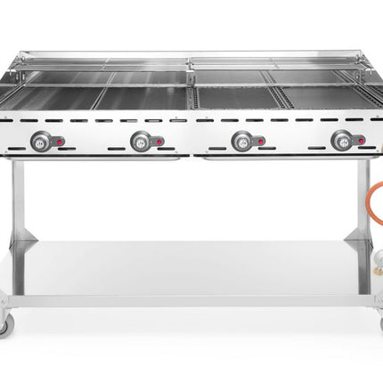 Green fire met 4 branders, HENDI, Profi Line, op verrijdbaar onderstel, Lichtgrijs, 22kW, 1400x612x(H)825mm