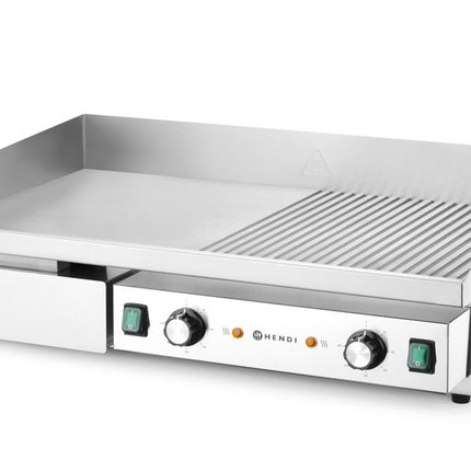 Bakplaat, half vlak, half geribbeld, HENDI, Budget Line, 400V/4400W, 720x460x(H)241mm