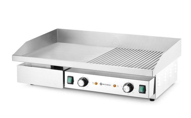 Bakplaat, half vlak, half geribbeld, HENDI, Budget Line, 400V/4400W, 720x460x(H)241mm
