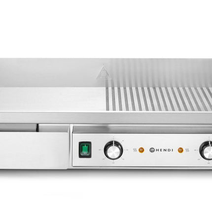 Bakplaat, half vlak, half geribbeld, HENDI, Budget Line, 400V/4400W, 720x460x(H)241mm