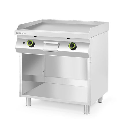Gladde gasgrillplaat gemonteerd op een onderkast, gesloten aan drie zijden, HENDI, Kitchen Line, 10kW, 800x700x(H)900mm