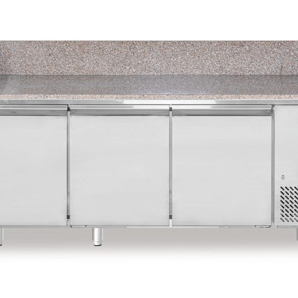 Pizzakoelwerkbank met granieten werkblad, 3-deurs, Arktic, 375L, graniet, 230V/400W, 2010x800x(H)875mm