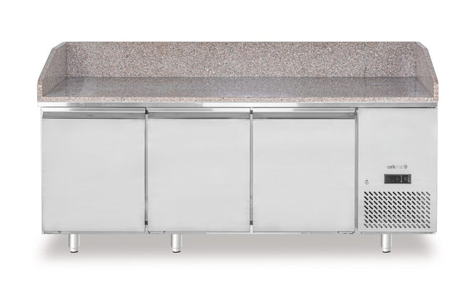 Pizzakoelwerkbank met granieten werkblad, 3-deurs, Arktic, 375L, graniet, 230V/400W, 2010x800x(H)875mm
