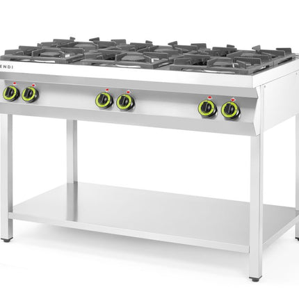 Gasfornuis 6-pits open standaard, HENDI, Kitchen Line, 28,5kW, 1200x700x(H)900mm