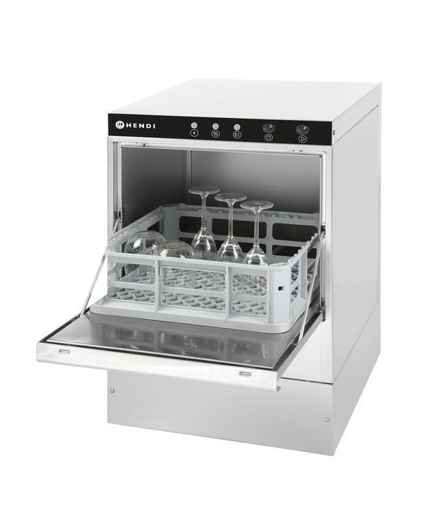 Glazen vaatwasser 40x40 - elektronische bediening, HENDI, met afvoerpomp, 230V/2800W, 470x510x(H)710mm