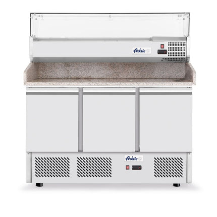 Pizzawerkbank met 3 deuren en koelvitrine 380+40L, Arktic, 254L, 230V/400W, 1400x700x(H)1491mm
