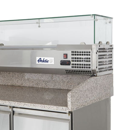 Pizzawerkbank met 3 deuren en koelvitrine 380+40L, Arktic, 254L, 230V/400W, 1400x700x(H)1491mm