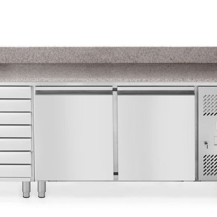 Pizzawerkbank met 2 deuren en 7 lades 280L, Arktic, 250L, 230V/250W, 2020x802x(H)1000mm