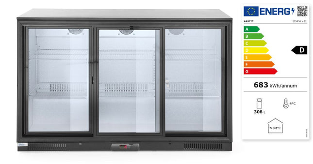 Backbar koelkast met drie schuifdeuren, Arktic, 254L, Zwart, 220-240V/160W, 1350x520x(H)865mm