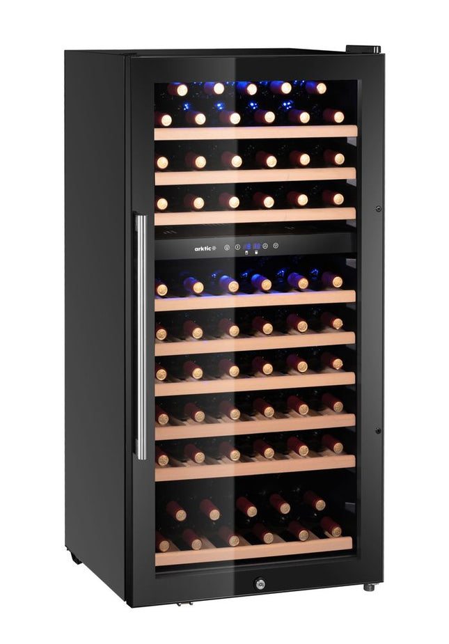 Wijnkoeler, 2 zones, 91 flessen, Arktic, 230L, Zwart, 569x595x(H)1215mm