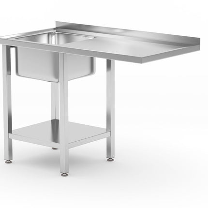 Spoeltafel met plank en ruimte voor onderbouwvaatwasser, HENDI, links, 1200x700x(H)850mm