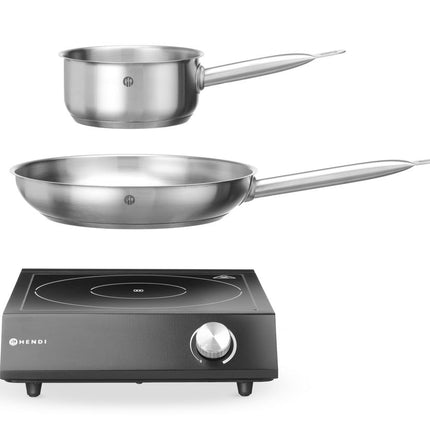Set: Inductie kookplaat 3500W + steelpan + koekenpan, HENDI, Zwart, 220-240V/3500W, 320x395x(H)95mm