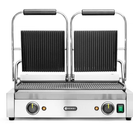 Contactgrill - dubbele versie, HENDI, boven en onder geribd, 230V/3600W, 570x375x(H)216mm