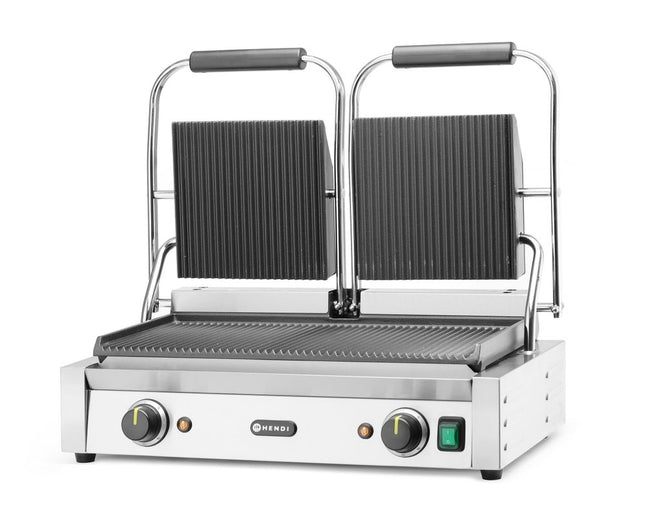 Contactgrill - dubbele versie, HENDI, boven en onder geribd, 230V/3600W, 570x375x(H)216mm