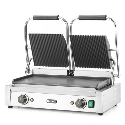 Contactgrill - dubbele versie, HENDI, boven geribd, onder glad, 230V/3600W, 570x375x(H)216mm