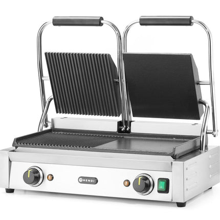 Contactgrill - dubbele versie, HENDI, half glad, half geribd, 230V/3600W, 570x375x(H)216mm
