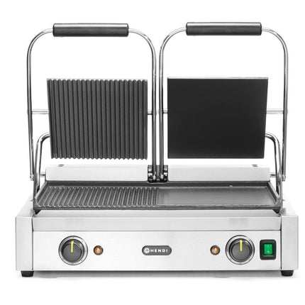 Contactgrill - dubbele versie, HENDI, half glad, half geribd, 230V/3600W, 570x375x(H)216mm