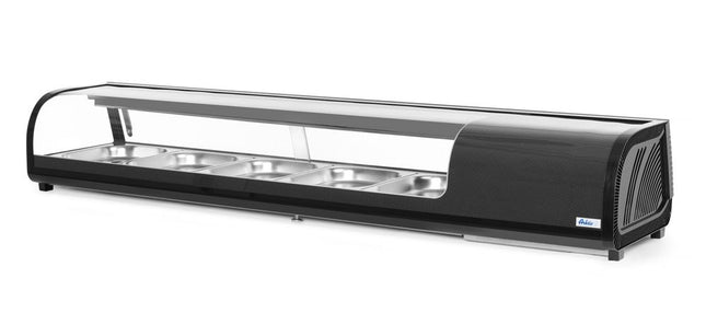 Sushi display, Arktic, Capaciteit: 5x GN 1/2 (H)40 mm (containers inbegrepen)., Zwart, 220-240V/190W, 1800x420x(H)265mm