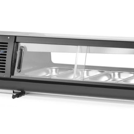 Sushi display, Arktic, Containers inbegrepen: 4x GN 1/3 (H) 40 mm., GN 1/3, Zwart, 220-240V/190W, 1177x426x(H)296mm