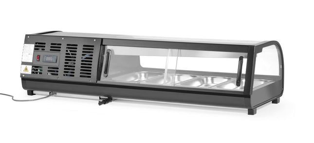 Sushi display, Arktic, Containers inbegrepen: 4x GN 1/3 (H) 40 mm., GN 1/3, Zwart, 220-240V/190W, 1177x426x(H)296mm