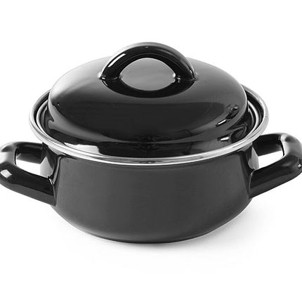 Soep- sauspannetje - met deksel, HENDI, 0,5L, Zwart, âŒ€135x(H)105mm
