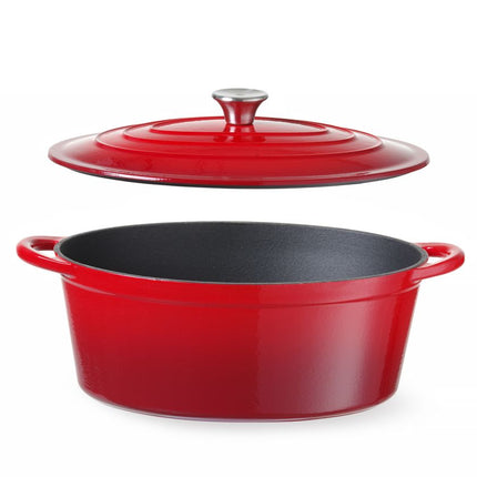 Braadpan geemailleerd gietijzer, HENDI, 6,88L, Rood, 405x255x(H)134mm