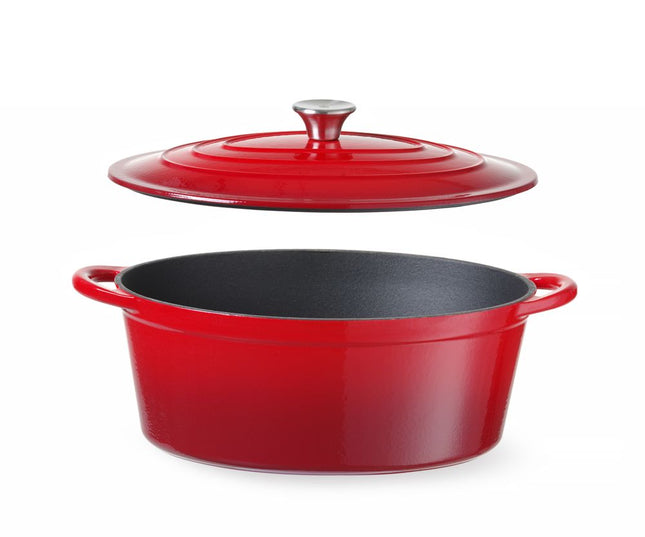 Braadpan geemailleerd gietijzer, HENDI, 6,88L, Rood, 405x255x(H)134mm