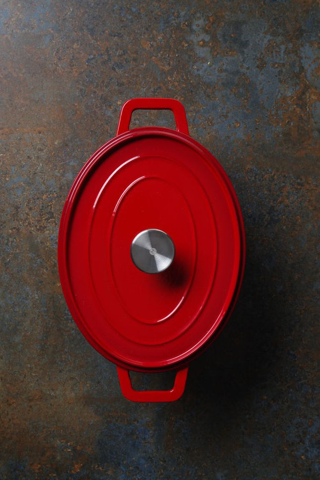 Braadpan geemailleerd gietijzer, HENDI, 4,4L, Rood, 365x290x(H)115mm