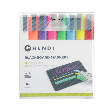Krijtstiften 3 mm, HENDI, 1 witte, 1 rode, 1 blauwe, 1 groene, 1 gele, 1 paarse, 1 oranje en 1 roze stift
