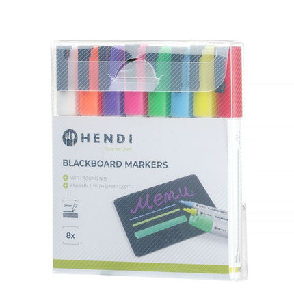 Krijtstiften 3 mm, HENDI, 1 witte, 1 rode, 1 blauwe, 1 groene, 1 gele, 1 paarse, 1 oranje en 1 roze stift