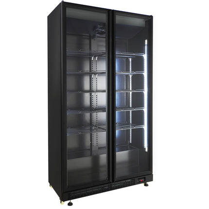 KOELKAST 2 GLASDEUREN ZWART NAP-850