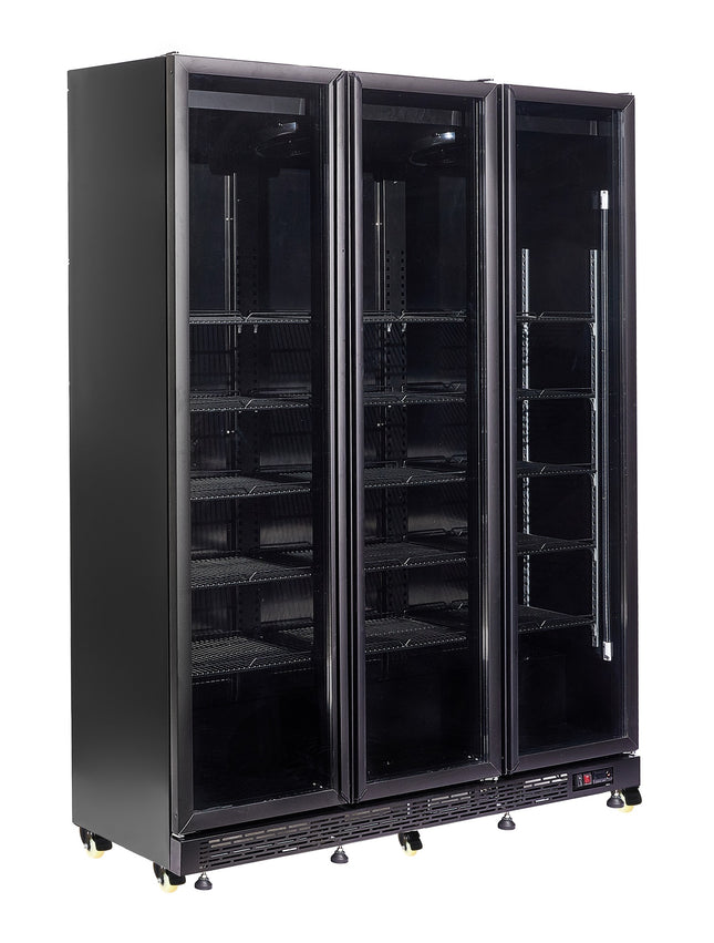KOELKAST 3 GLASDEUREN ZWART NAP-1200 HT - MET DEURVERWARMING