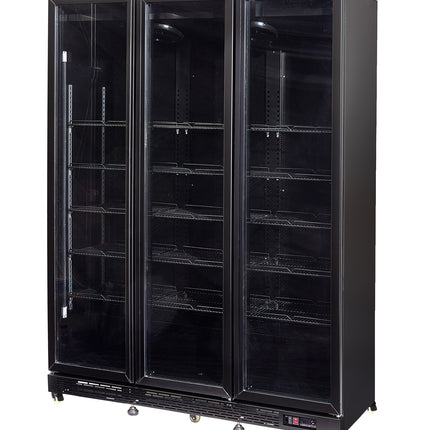 KOELKAST 3 GLASDEUREN ZWART NAP-1200 HT - MET DEURVERWARMING