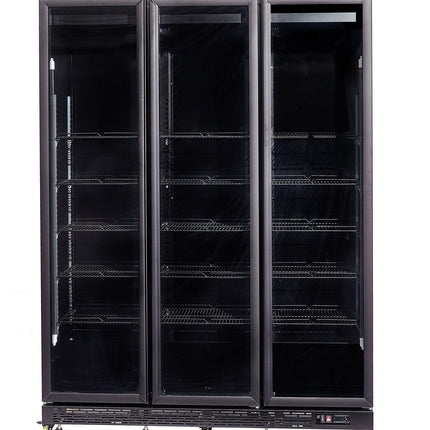KOELKAST 3 GLASDEUREN ZWART NAP-1200 HT - MET DEURVERWARMING
