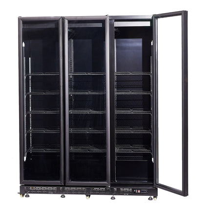 KOELKAST 3 GLASDEUREN ZWART NAP-1200 HT - MET DEURVERWARMING