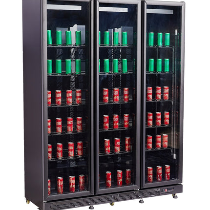 KOELKAST 3 GLASDEUREN ZWART NAP-1200 HT - MET DEURVERWARMING