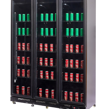 KOELKAST 3 GLASDEUREN ZWART NAP-1200 HT - MET DEURVERWARMING