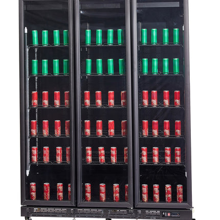 KOELKAST 3 GLASDEUREN ZWART NAP-1200 HT - MET DEURVERWARMING