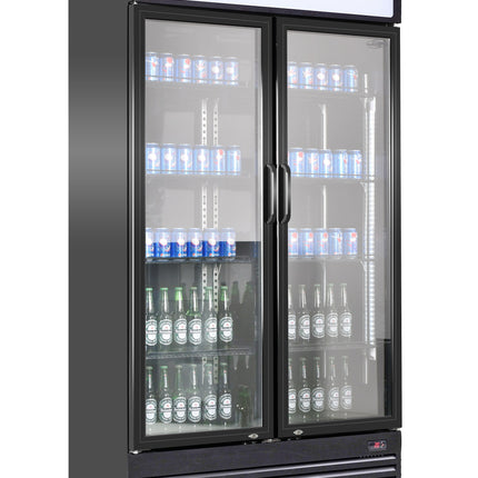 KOELKAST 2 GLASDEUREN BEZ-780 GD ZWART