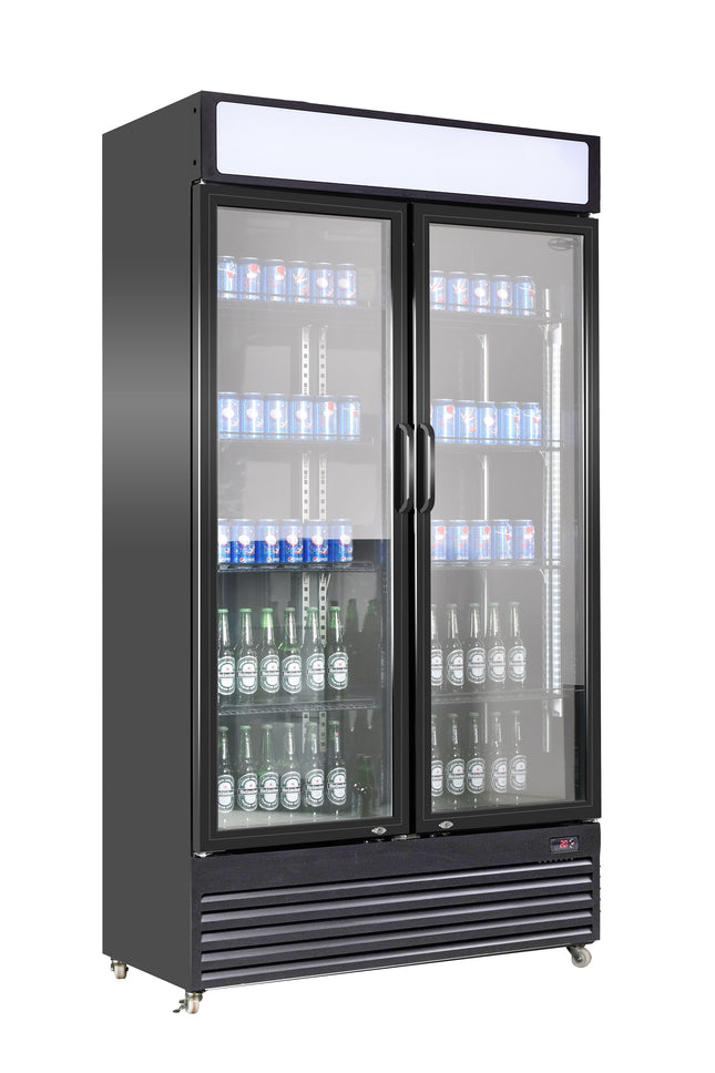KOELKAST 2 GLASDEUREN BEZ-780 GD ZWART