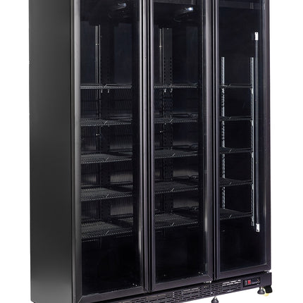 KOELKAST 3 GLASDEUREN ZWART NAP-1200  *TRANSPORT OP AANVRAAG*