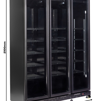 KOELKAST 3 GLASDEUREN ZWART NAP-1200 HT - MET DEURVERWARMING
