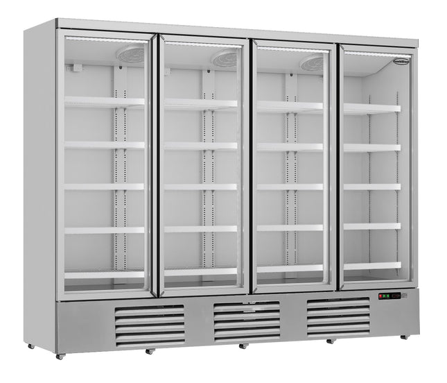KOELKAST 4 GLASDEUREN JDE-2025R  *TRANSPORT OP AANVRAAG*  **Let op, er is sprake van een hogere inschakelstroom waardoor een automaat met C karakteristiek noodzakelijk is.**