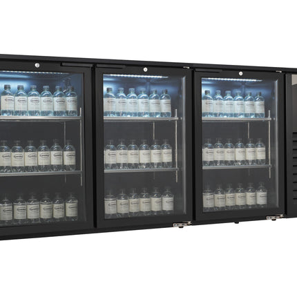 BARKOELER 3 GLASDEUREN ZWART 470L LED